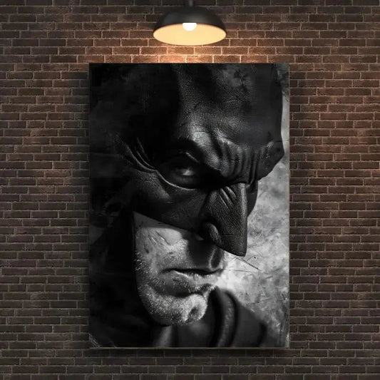 Tableau noir et blanc de Batman, super héros emblématique au style sombre et graphique