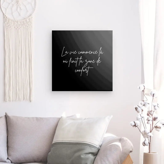 Tableau en noir et blanc avec la citation "Zone de Confort", message motivant et moderne pour décoration murale