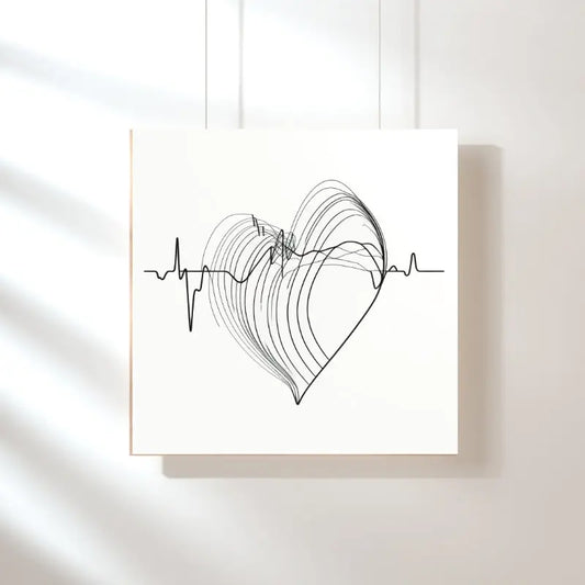 Représentation abstraite d’un cœur en noir et blanc, au design minimaliste, symbolisant l’émotion pure et l’élégance graphique.