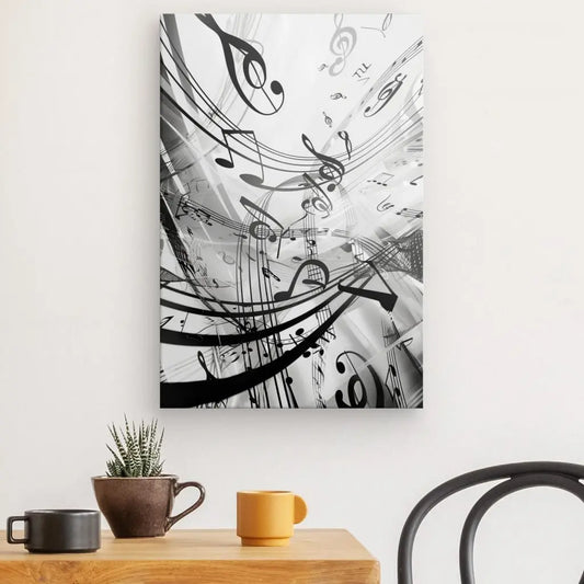 Tableau monochrome au thème de la musique folle, œuvre dynamique et originale pour décoration murale moderne