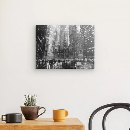 Dessin en noir et blanc d’une métropole, tableau urbain et moderne pour décoration murale contemporaine
