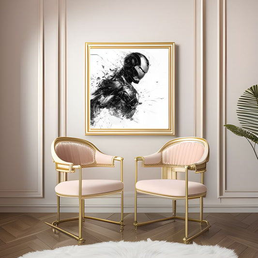 Dessin moderne d’Iron Man en version monochrome, tableau stylisé pour décoration murale de fan de super-héros