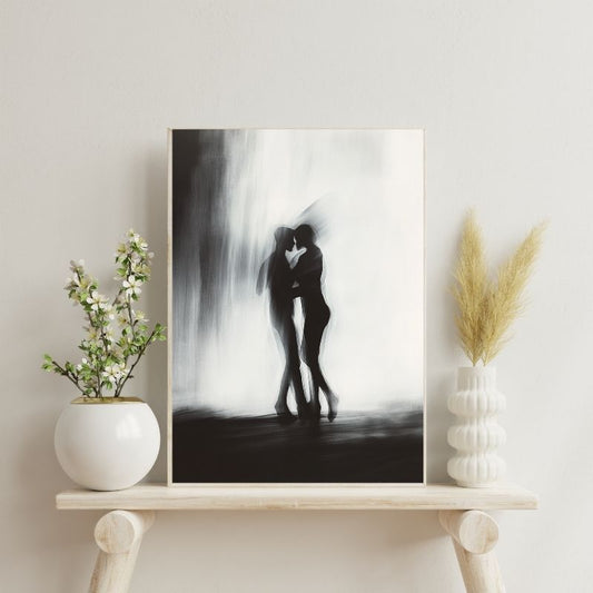 Dessin en ombre d’un couple amoureux, tableau élégant et romantique pour décoration murale