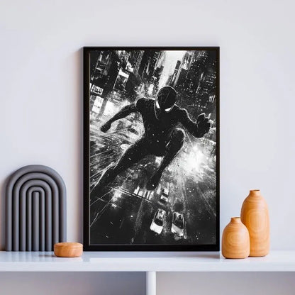 Dessin en noir et blanc de Spiderman, tableau graphique et dynamique pour décoration murale de fan de super-héros
