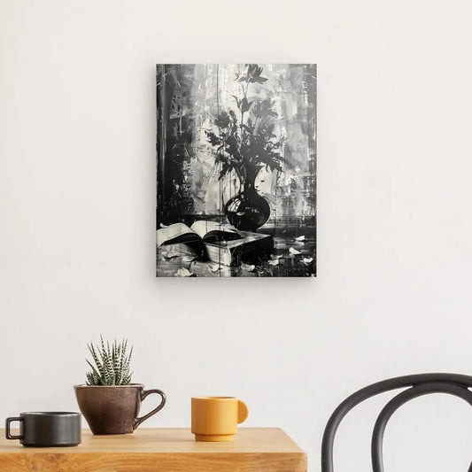 Tableau en noir et blanc de fleurs en nature morte, œuvre classique et raffinée pour décoration murale intemporelle

