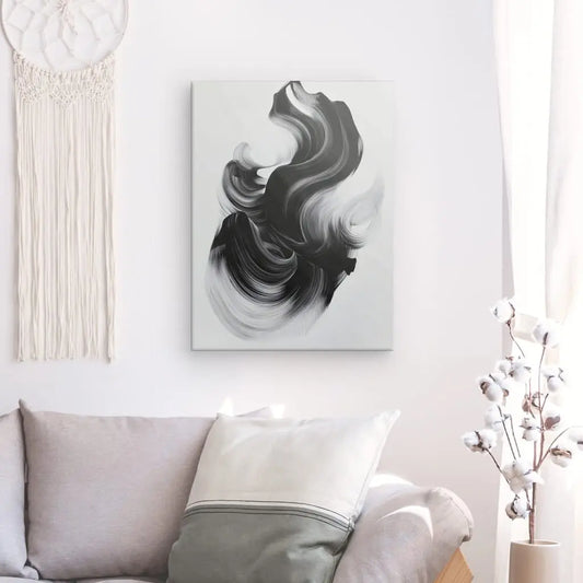 Tableau en noir et blanc représentant une forme abstraite, design moderne et minimaliste pour décoration murale contemporaine
