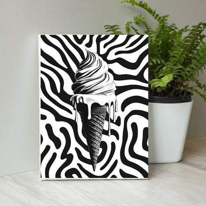 Illustration pop art d’une glace en noir et blanc, tableau original et graphique pour décoration murale moderne
