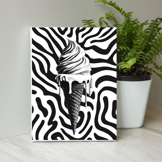 Illustration pop art d’une glace en noir et blanc, tableau original et graphique pour décoration murale moderne
