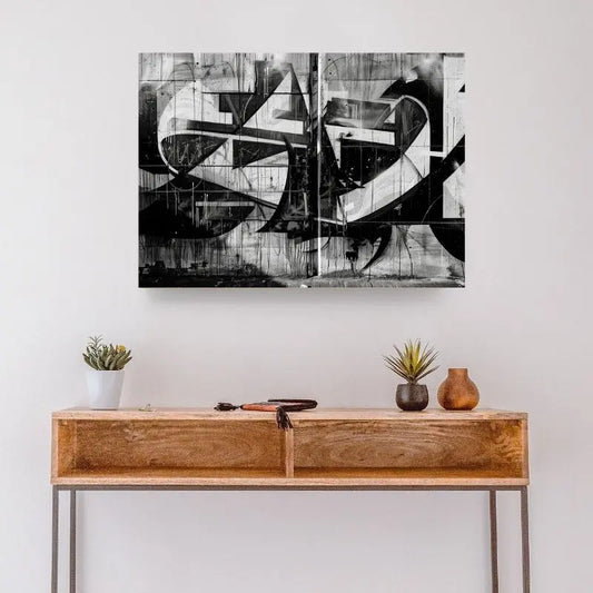 Tableau en noir et blanc d’un graffiti, design urbain et contemporain pour décoration murale moderne