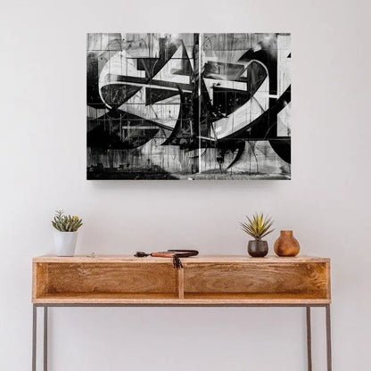 Tableau en noir et blanc d’un graffiti, design urbain et contemporain pour décoration murale moderne