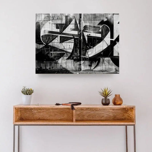 Tableau en noir et blanc d’un graffiti, design urbain et contemporain pour décoration murale moderne
