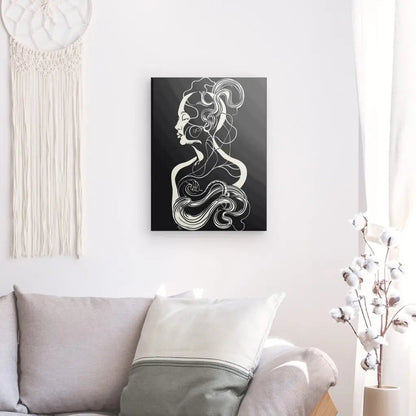 Tableau en noir et blanc représentant une forme humaine organique, œuvre abstraite et expressive pour décoration murale