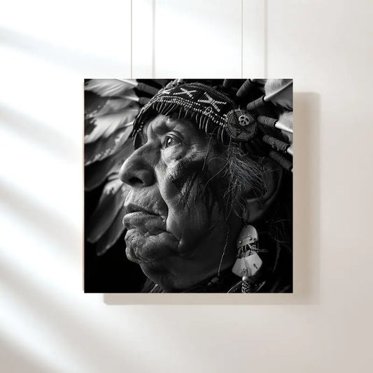 Tableau noir et blanc de Géronimo, chef apache emblématique, portrait historique et symbolique