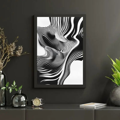 Tableau en noir et blanc avec lignes au style kitch, design graphique et original pour décoration murale audacieuse
