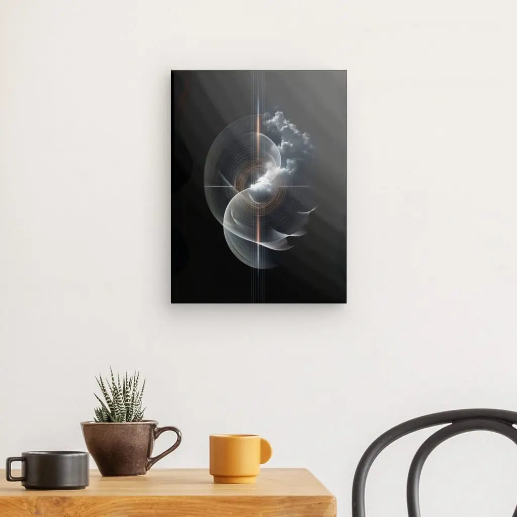 Tableau monochrome d’une lumière et nuage en art abstrait, œuvre poétique et moderne pour décoration murale