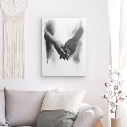 Tableau en noir et blanc représentant deux mains liées en signe d’amitié, œuvre symbolique et touchante pour décoration murale






