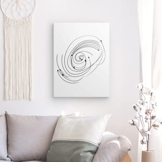 Tableau moderne avec traits noirs sur fond blanc, design minimaliste et graphique pour décoration murale contemporaine