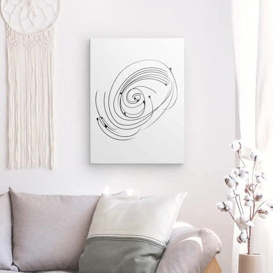 Tableau moderne avec traits noirs sur fond blanc, design minimaliste et graphique pour décoration murale contemporaine