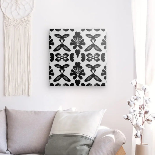 Tableau en noir et blanc avec motifs ethniques, œuvre graphique et culturelle pour décoration murale moderne