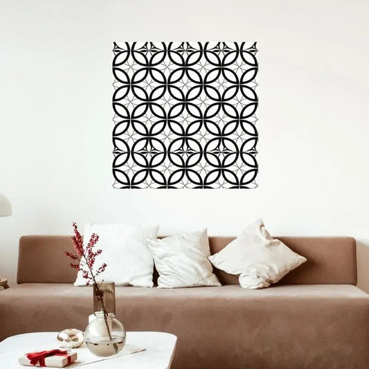 Tableau noir et blanc avec motifs géométriques façon mosaïque, design structuré et décoratif