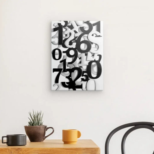 Tableau en noir et blanc avec des numéros et chiffres, œuvre graphique et moderne pour décoration murale