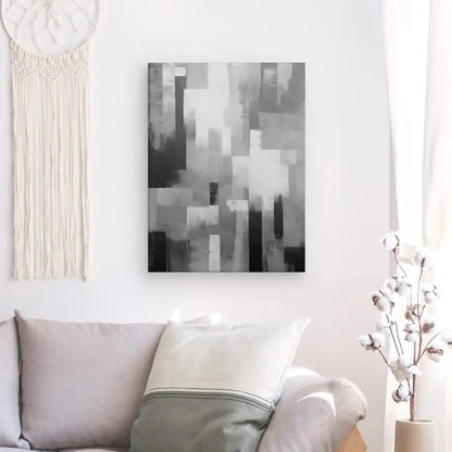 Tableau de peinture abstraite en dégradé noir et blanc, style contemporain et épuré