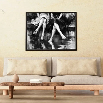 Peinture en noir et blanc représentant des jambes, tableau artistique et élégant pour décoration murale moderne
