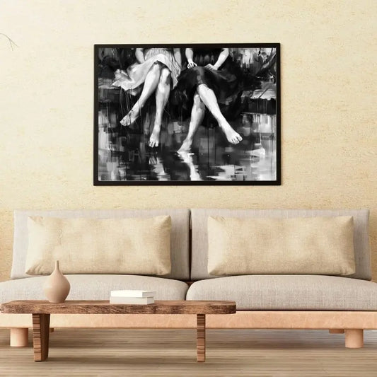 Peinture en noir et blanc représentant des jambes, tableau artistique et élégant pour décoration murale moderne
