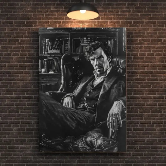 Peinture en noir et blanc de Sherlock Holmes, œuvre classique et élégante pour décoration murale