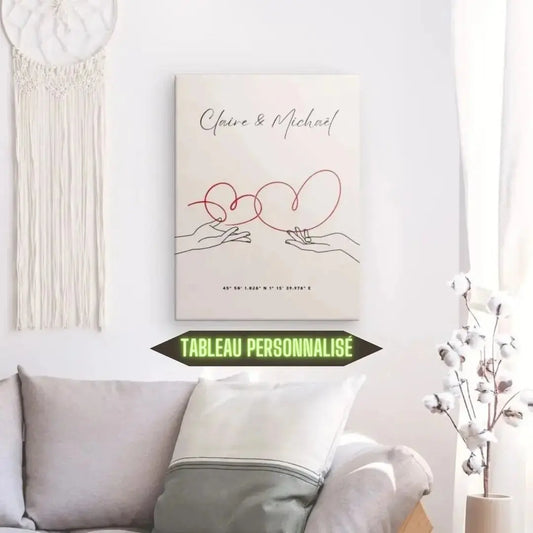 Tableau personnalisé au style minimaliste sur le thème de l’amour, œuvre épurée et élégante pour décoration murale romantique