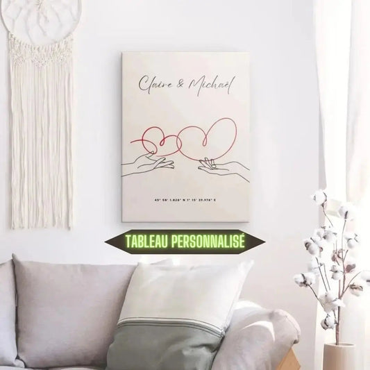 Tableau personnalisé au style minimaliste sur le thème de l’amour, œuvre épurée et élégante pour décoration murale romantique