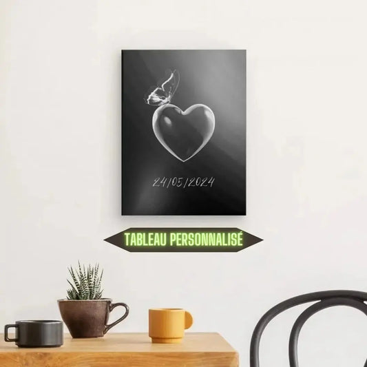 Tableau personnalisé en noir et blanc pour couple avec date, œuvre romantique et élégante pour décoration murale