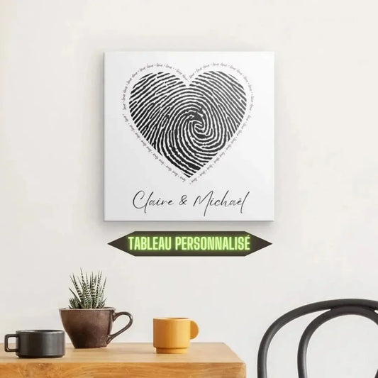 Tableau personnalisé pour couple avec prénoms, œuvre romantique et unique pour décoration murale