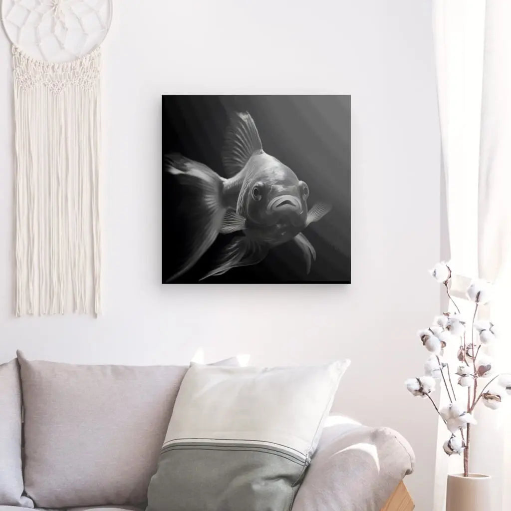 Tableau en noir et blanc d’un poisson d’eau douce, scène aquatique élégante pour décoration murale