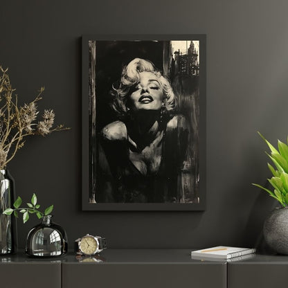 Portrait sépia de Marilyn Monroe en tableau mural, élégance rétro et charme intemporel