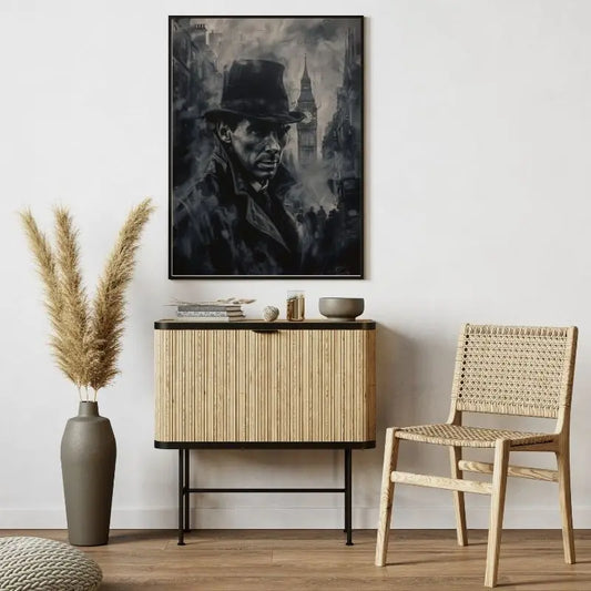 Portrait monochrome de Sherlock Holmes, tableau classique et mystérieux pour décoration murale