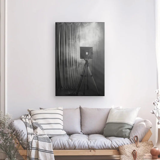 Tableau noir et blanc d’un projecteur de cinéma, hommage vintage à l’univers du septième art