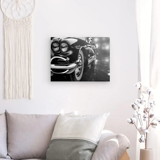 Tableau en noir et blanc d’une Rolls Royce de collection, scène automobile élégante et vintage pour décoration murale