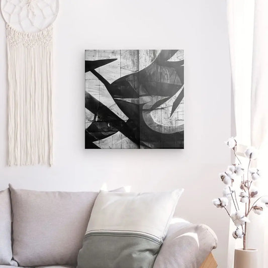 Tableau en noir et blanc représentant un tag dans un style déco urbaine, œuvre moderne et dynamique pour décoration murale