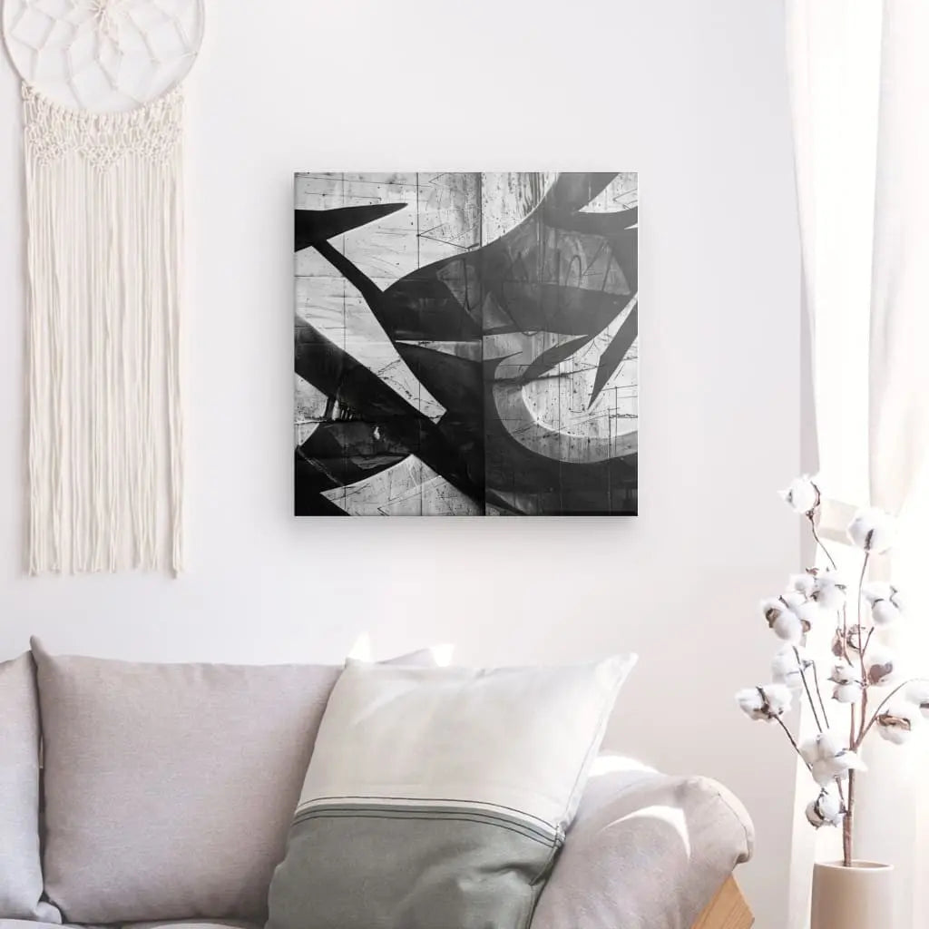 Tableau en noir et blanc représentant un tag dans un style déco urbaine, œuvre moderne et dynamique pour décoration murale