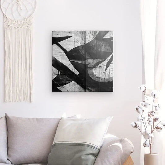 Tableau en noir et blanc représentant un tag dans un style déco urbaine, œuvre moderne et dynamique pour décoration murale