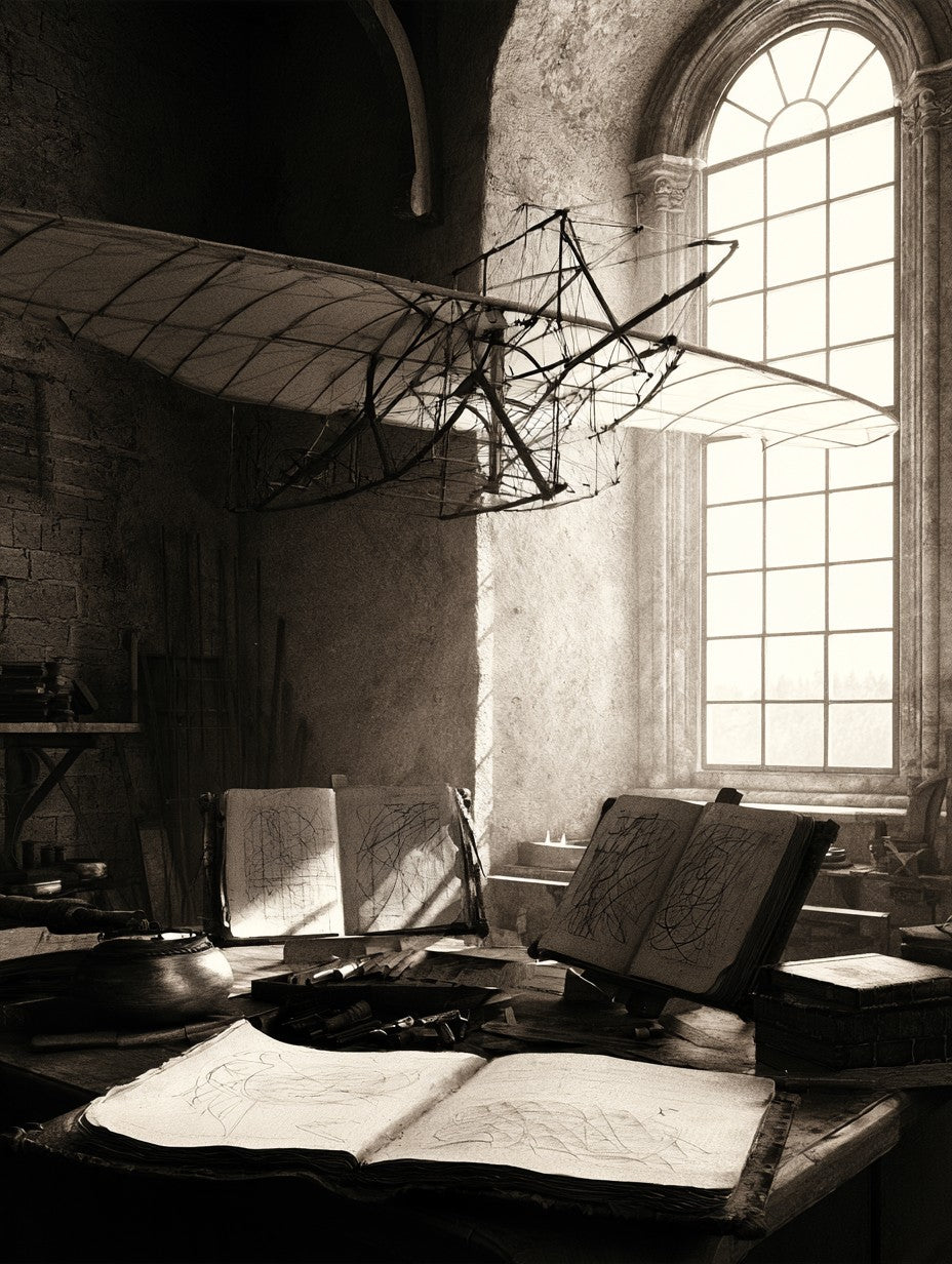 Œuvre du poster atelier de léonard noir et blanc, vue complète et fidèle du visuel