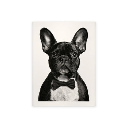 Poster bouledogue au nœud papillon noir et blanc présenté seul sur fond blanc, aperçu de l’œuvre imprimée