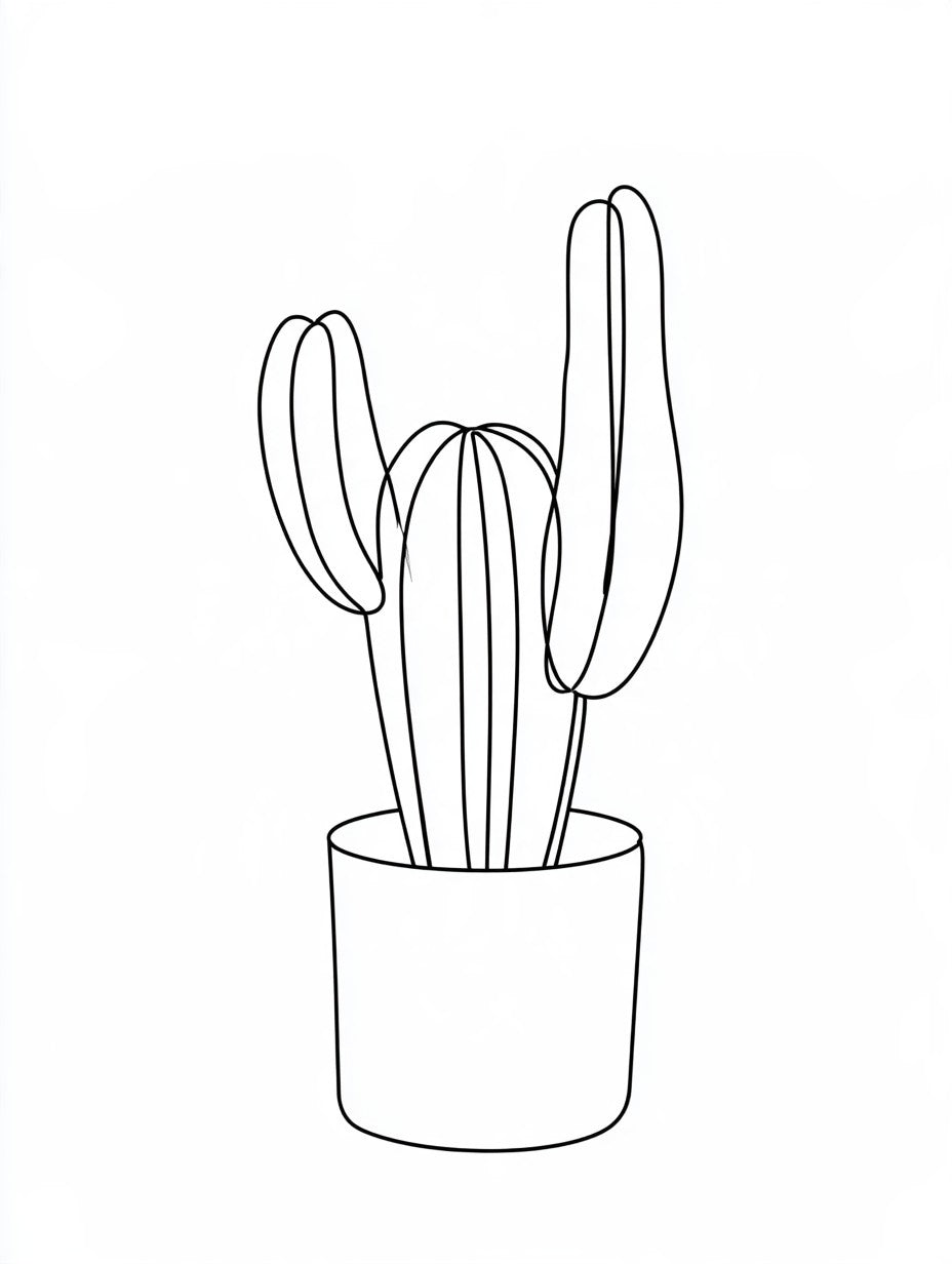 Œuvre complète du poster Cactus au Trait noir et blanc, vue fidèle du visuel original