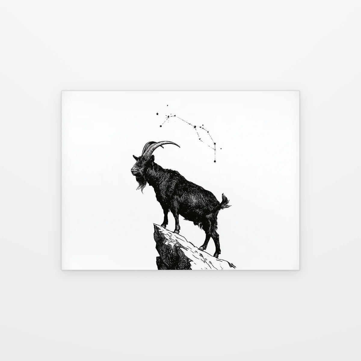 Poster Capricorne des Sommets noir et blanc présenté seul sur fond blanc, aperçu de l’œuvre imprimée