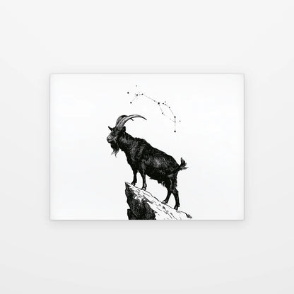 Poster Capricorne des Sommets noir et blanc présenté seul sur fond blanc, aperçu de l’œuvre imprimée