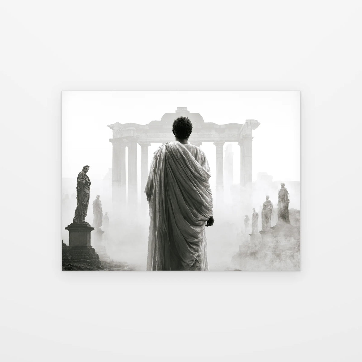 Poster César face au Forum noir et blanc présenté seul sur fond blanc, vue complète de l'œuvre