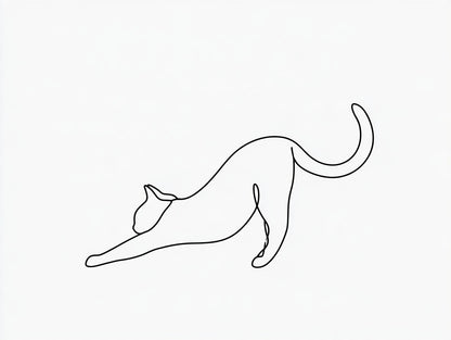 Illustration du poster chat qui s’étire noir et blanc, vue fidèle de l’œuvre