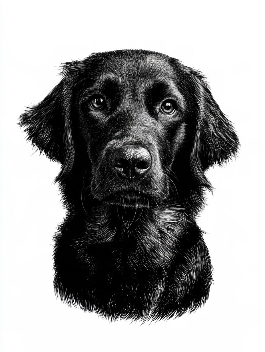Œuvre complète du poster chien aux oreilles longues noir et blanc, vue fidèle du dessin