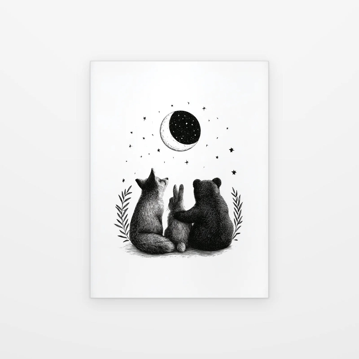 Visuel du poster Compagnons sous la Lune noir et blanc présenté seul sur fond blanc, aperçu de l’œuvre imprimée